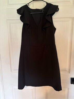 French Connection Black Ruffle V-Neck Mini Dress